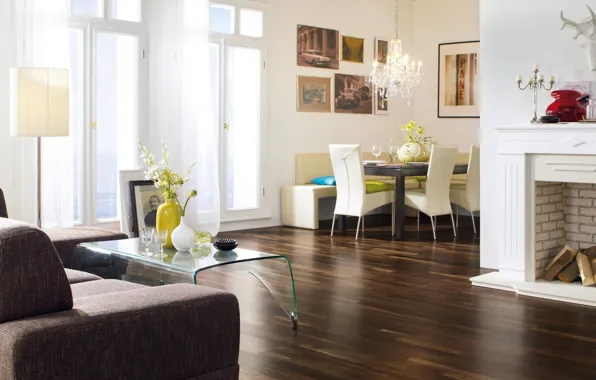 Picture interior, fireplace, living room, dining room