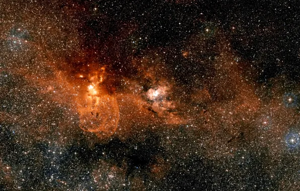 Nebulae, Wide Field View, Digitized Sky Survey 2, Constellation of Carina, NGC 3603, H II …