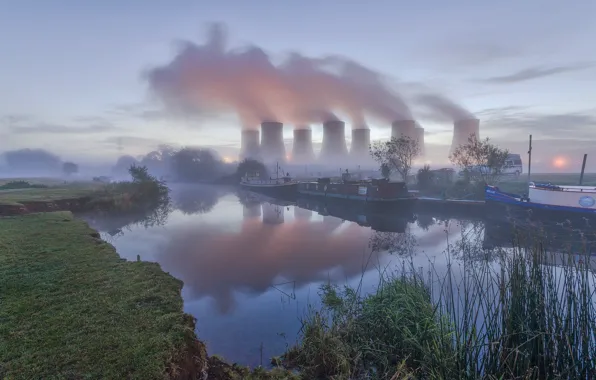 River, England, pair, Nottingham, power station Ratcliffe, Cooling tower
