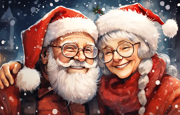 Winter, snow, people, holiday, figure, portrait, grandma, glasses