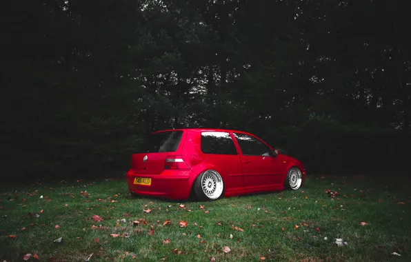 Red, tuning, volkswagen, red, Golf, golf, Volkswagen, stance