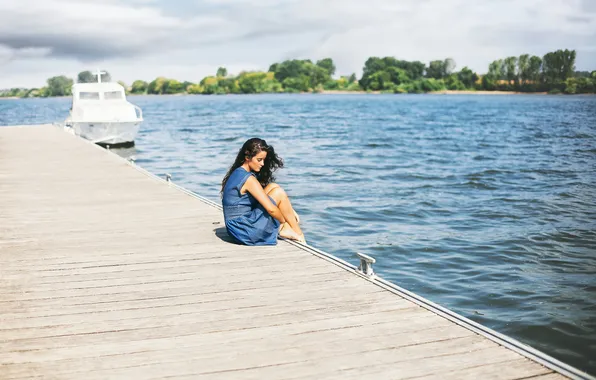 Girl, pose, Marina, brunette, pierce, sitting