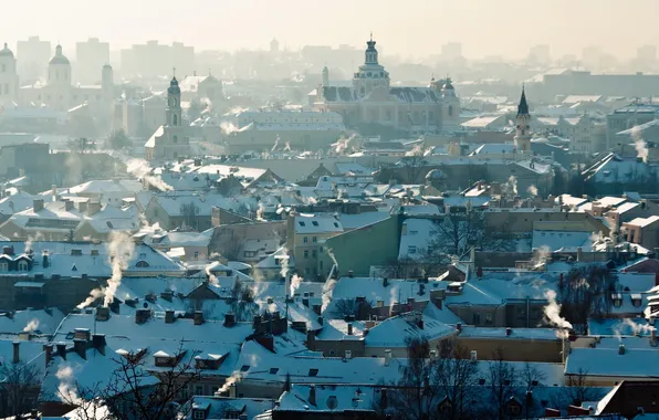 Smoke, roof, panorama, smoke, panorama, cityscape, the urban landscape, Lithuania
