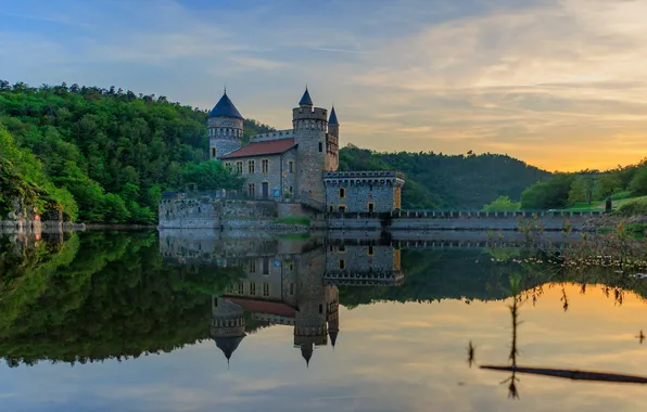 Forest, bridge, reflection, river, castle, France, France, Loire River