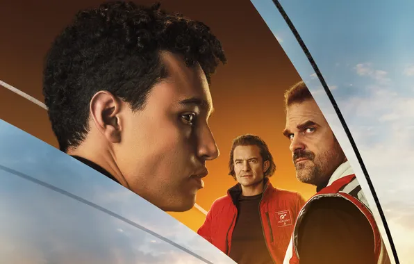 Sport, race, poster, characters, Orlando Bloom, Orlando Bloom, Gran Turismo, David Harbour