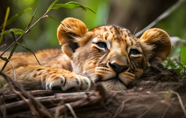 Picture nature, pose, stay, Leo, lies, cub, face, lion