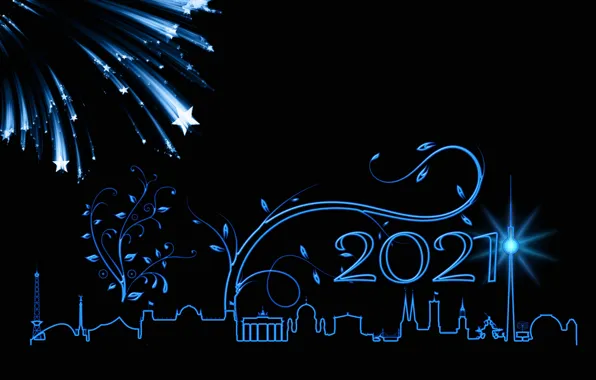 Stars, design, the city, pattern, vector, New year, fireworks, black background