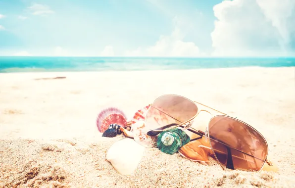 Sand, sea, beach, summer, the sky, stay, glasses, shell
