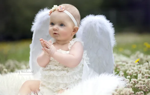 Children, sweetheart, wings, angel, girl, wreath