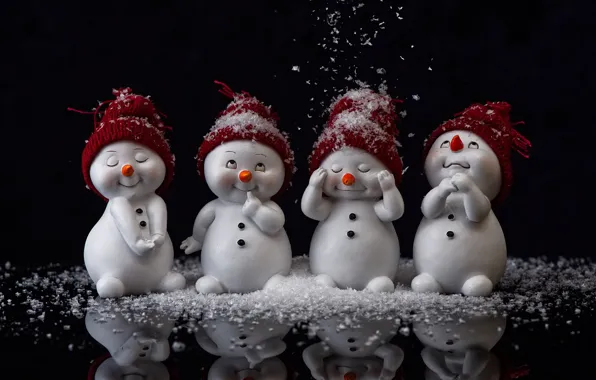 SNOW, REFLECTION, SURFACE, Facial EXPRESSIONS, SNOWMAN, CAPS, GRIMACE, CEREAL