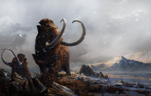 Art, Ice age, Illustration, Wildlife, Mammoth, Mammoths, Ice age, Mammoth