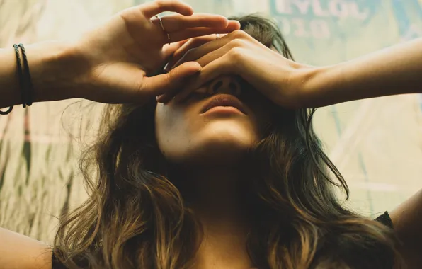 Girl, face, pose, hair, hands, lips