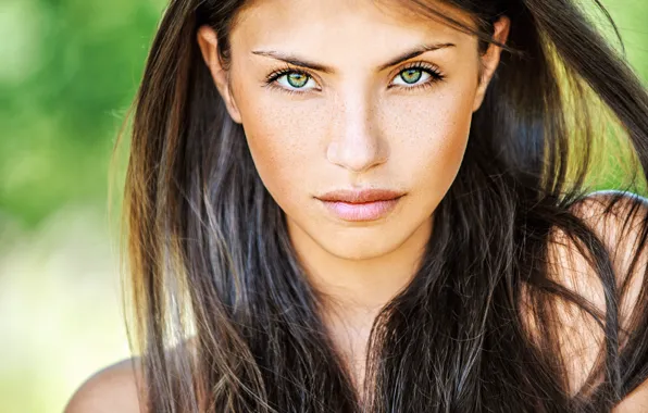 Picture look, girl, hair, freckles, green eyes