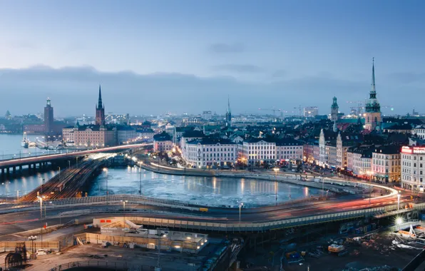 The city, lights, the evening, Stockholm, Sweden