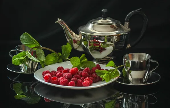 Picture Cup, kettle, raspberry, still life, tea