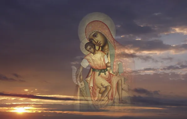 The sky, Jesus, obloka, icon, Virgin