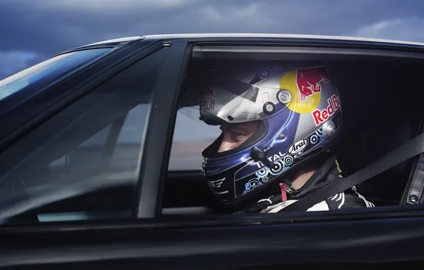 Race, helmet, pilot, car, Red Bull