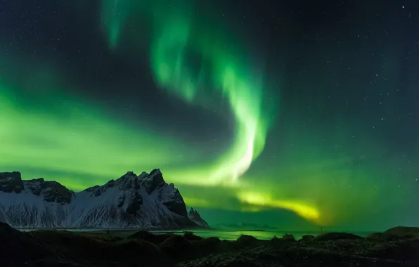 Stars, mountains, polar lights