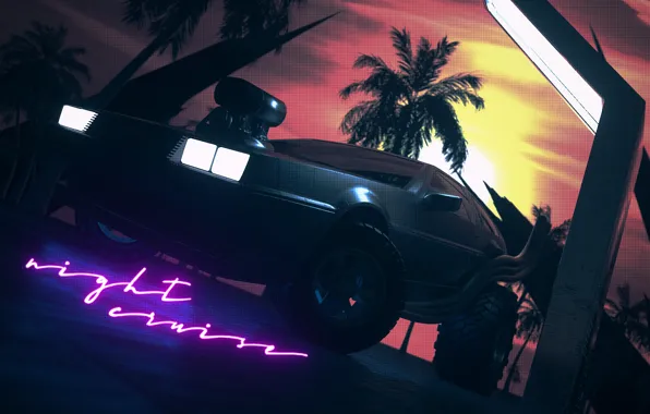 Auto, Music, Machine, Style, DeLorean DMC-12, Art, Art, 80s