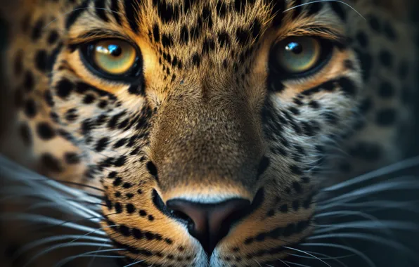 Eyes, mustache, look, face, close-up, portrait, leopard, wild cat