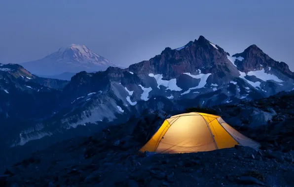 Picture snow, height, Mountains, top, tent