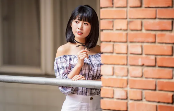 Pose, wall, model, Windows, skirt, portrait, brick, makeup