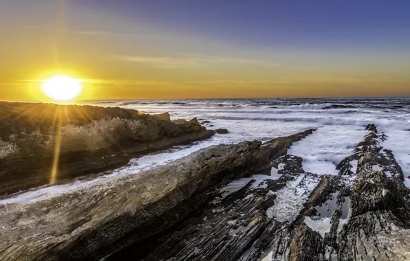 Picture Sunset, The sun, Nature, Sea, Wave, Stones