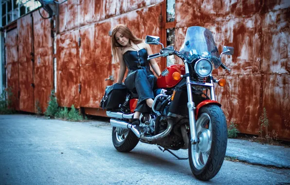 Girl, street, motorcycle