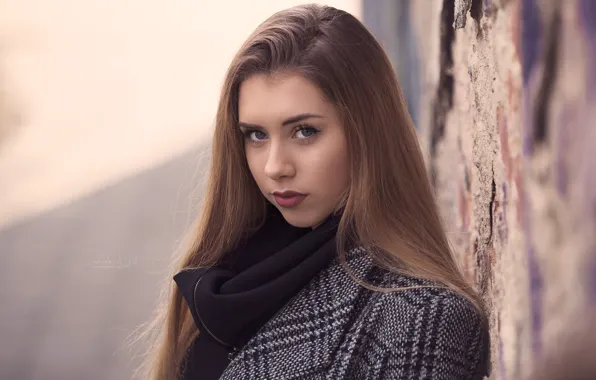 Picture look, wall, model, portrait, makeup, hairstyle, brown hair, coat