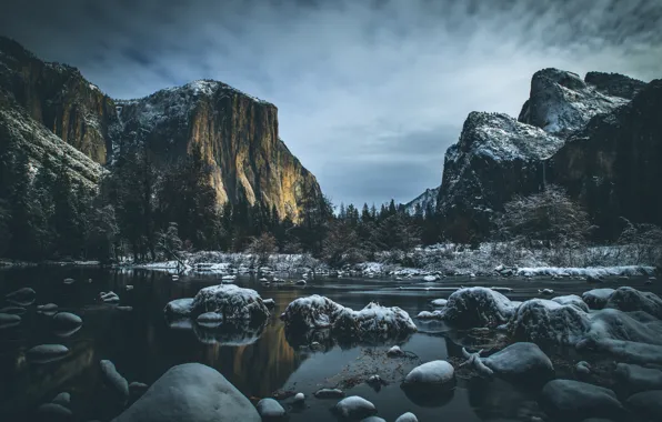 Winter, landscape, mountains, nature, river, stones, river, landscape