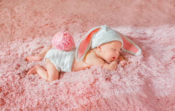 Child, sleep, baby, fur, Bunny, ears, cap, baby