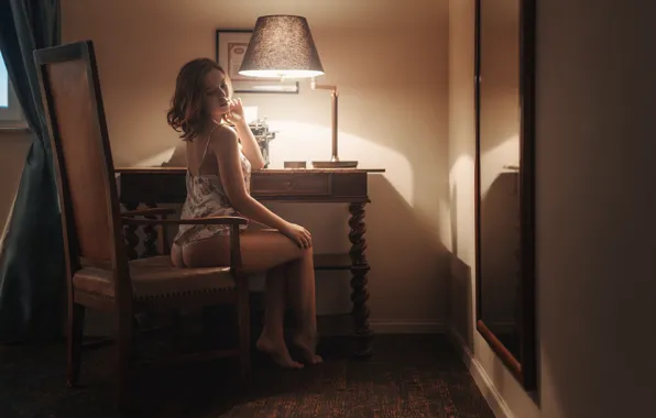 Ass, sexy, pose, table, model, panties, lamp, interior