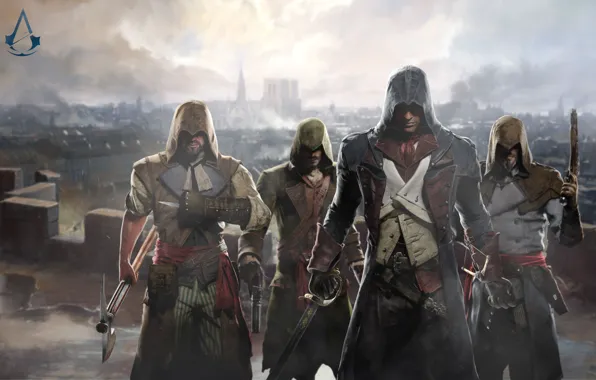 Picture sword, Assassin's Creed: Unity, axe, assassins, gun, art