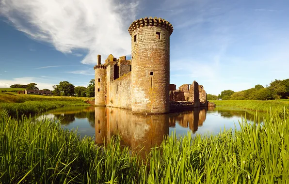 Lake, castle, tower, vintage, castle