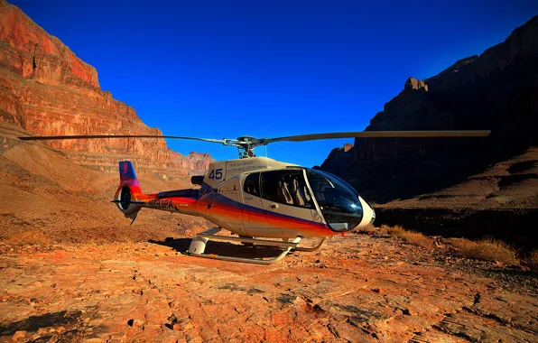 Picture the sky, mountains, canyon, helicopter, blue, helicopter, Grand Canyon