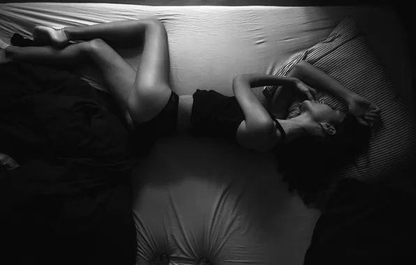 Girl, mood, bed, underwear, photographer, sleeping, bed, lies