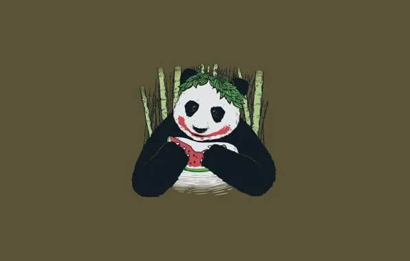 Picture black and white, bamboo, watermelon, Panda, joker