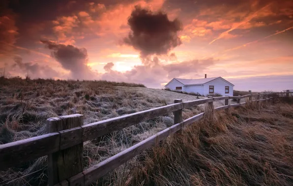 Sunset, nature, the fence, home