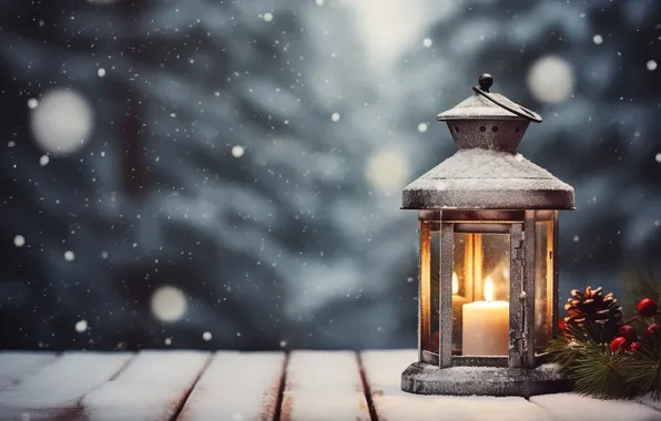 Picture winter, snow, night, Christmas, lantern, New year, Christmas, night