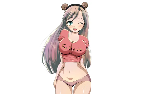 Picture girl, sexy, cleavage, green eyes, long hair, brown hair, boobs, anime