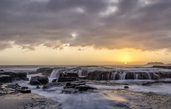Sea, the sun, sunset, stones, rocks