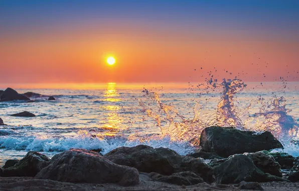 Picture sea, sunset, beach, sea, sunset, sand, wave