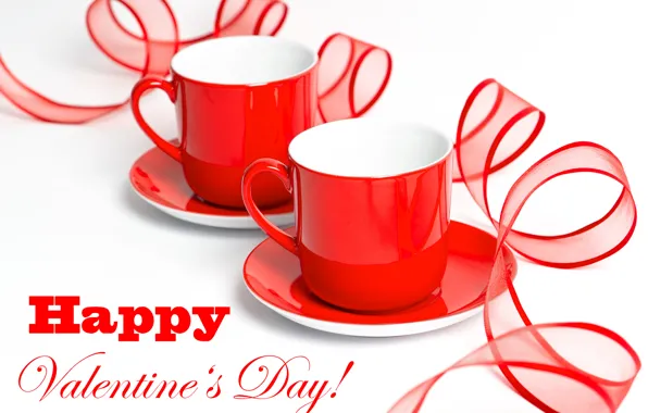 Cup, tape, red, saucers, Valentine's day