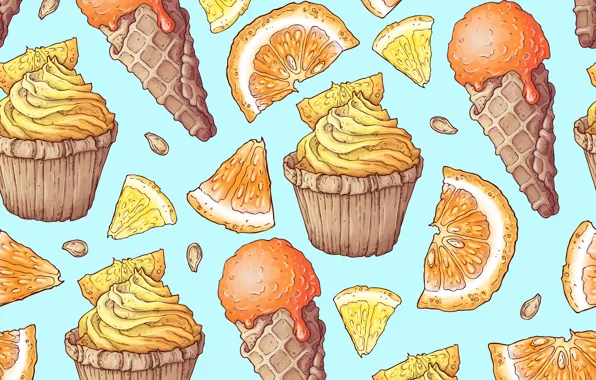 Picture background, texture, ice cream, dessert, cupcakes