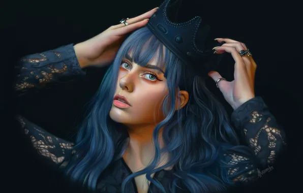 Look, girl, face, hair, portrait, ring, crown, hands