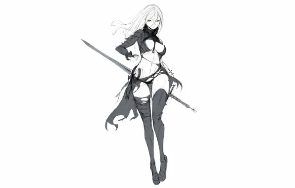 Girl, sword, sexy, lingerie, pantsu, cleavage, panties, thighhighs