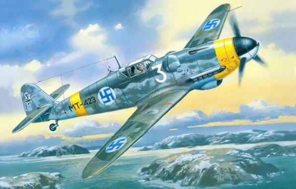 Picture the sky, war, fighter, Art, Messerschmitt, German, piston, single-engine