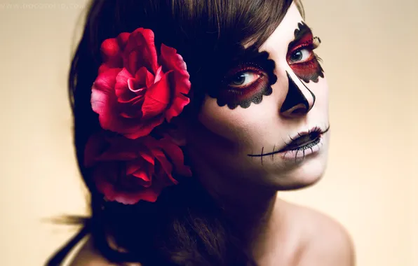Picture flower, face, Gothic, rose, makeup, brunette