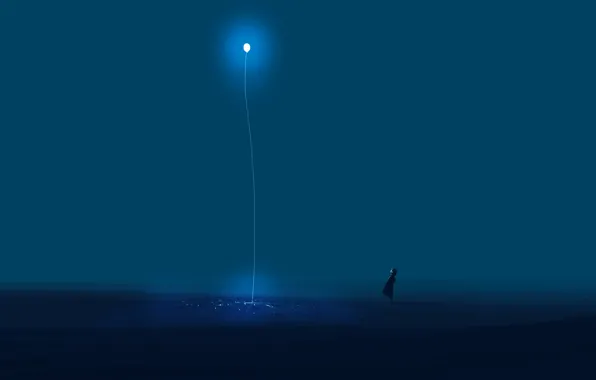 Night, fantasy, girl, glows, a balloon