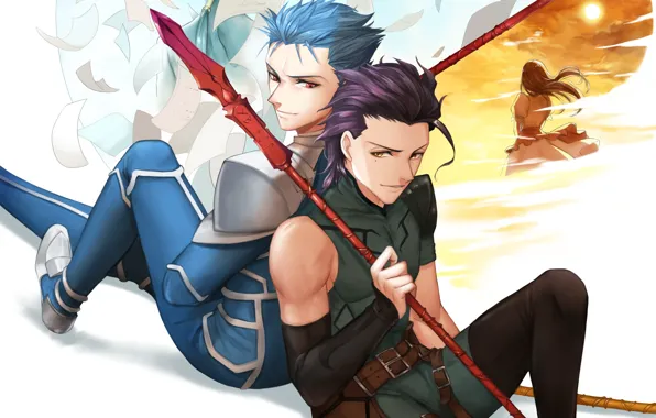 Art, guys, Lancer, spears, Fate stay night, Fate stay night